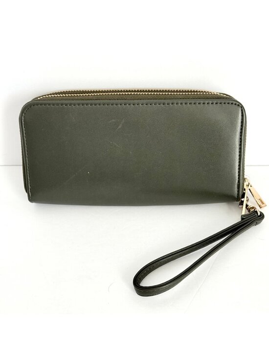 a new day Handbags - A New Day Olive Green Leather Wristlet Clutch